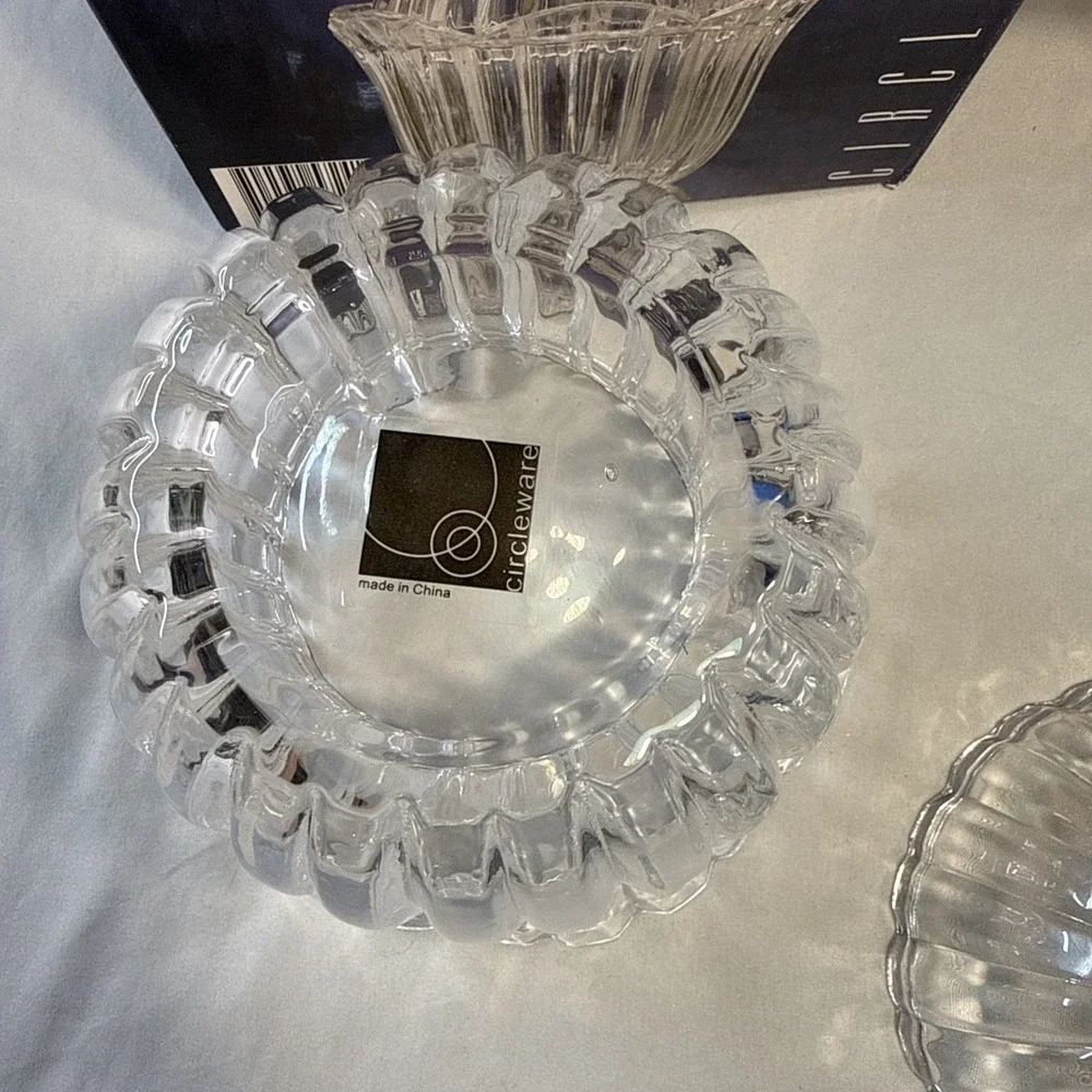 Circleware Claudia Clear Crystal Candy Jar 8 Inch Fluted Lidded Dish Boxed